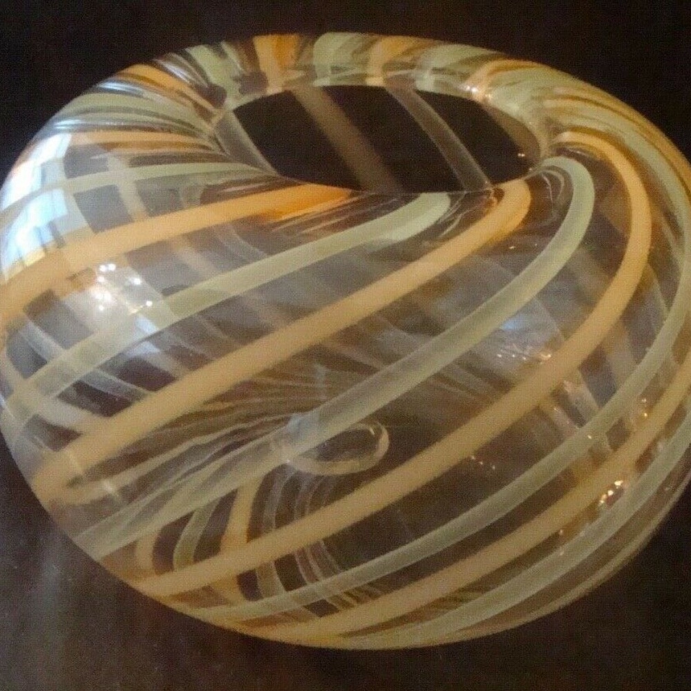 Fall Blown Glass  Swirl Round Vase Handmade USA